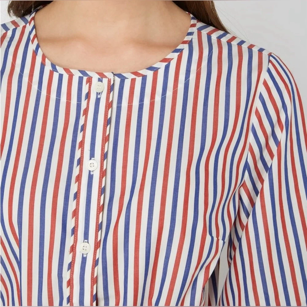 J. Crew Gabriola Ruffled Striped Cotton Shirt Midi Dress Spring Event 10